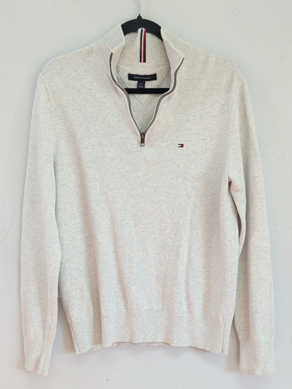 Tommy Hilfiger Men's Cream Gray Quarter-Zip Pullover Sweater